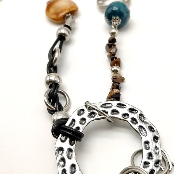 Long Artisan Bohemian-style Mixed Stone Statement Necklace Silver-tone Chain - Picture 5 of 10